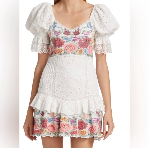 Loveshackfancy Thressey Eyelet-Embroidered Minidress NWT - Picture 2 of 14